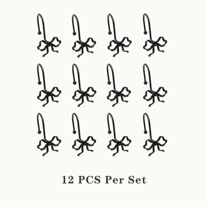 Dylrauoza Black Bow Shower Curtain Hooks, 12 Pack Decorative Metal Rust Proof Shower Curtain Rings for Bathroom, Elegant Cute Curtain Hangers for Standard Shower Rods