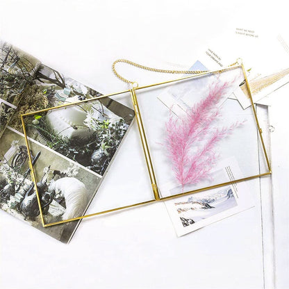 Pressed Flower Frame, Hanging Picture Frame for DIY Artwork Display Clear Glass Wall Brass Frames for Plant Specimen Dried Flower Square Photo Frame 6x6 - Gold