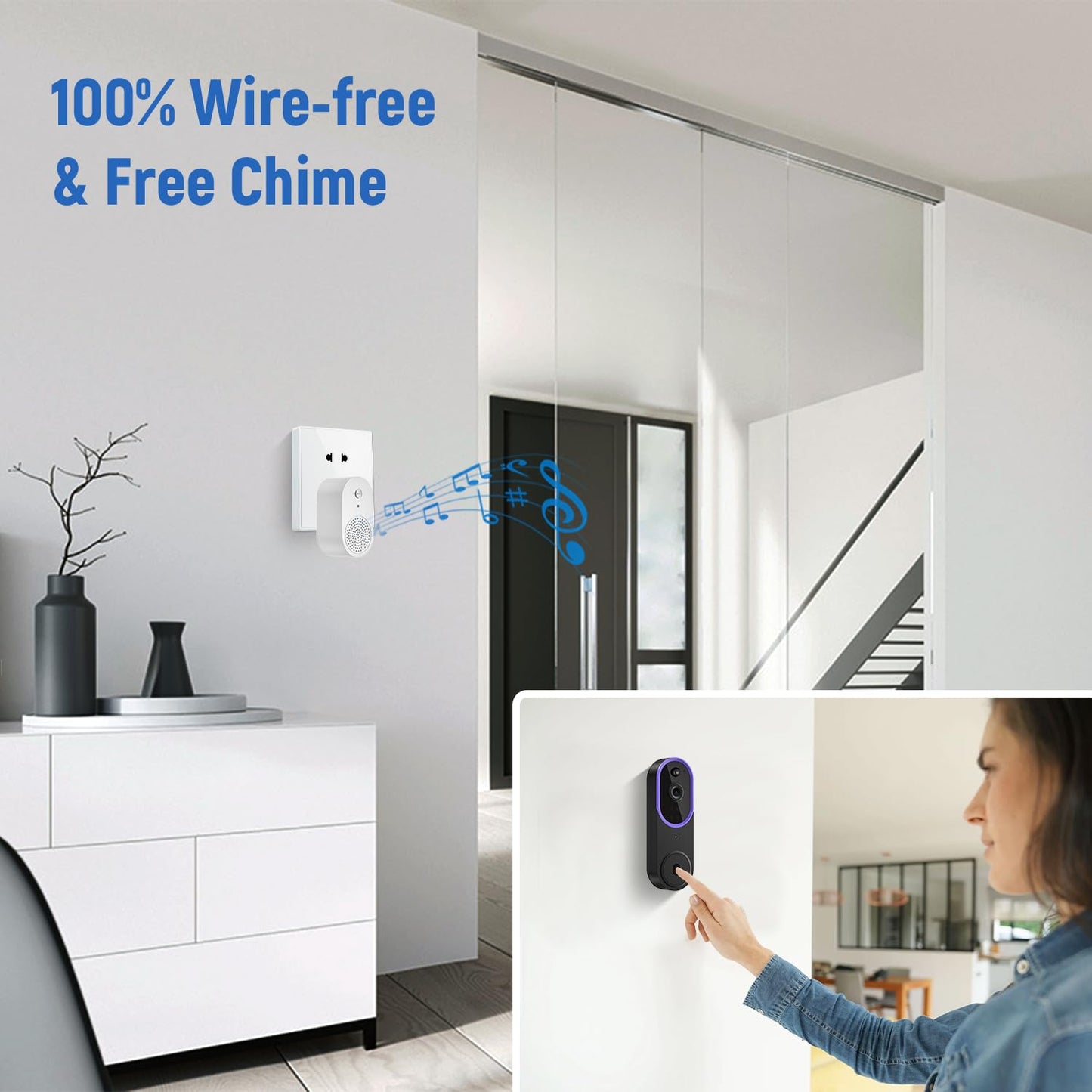 1080p Video Doorbell Camera Wireless with Chime, AI Human Detection, 2-Way Audio, FHD Live View, 2.4G WiFi, Night Vision, Cloud Storage, Battery Powered, Indoor Outdoor Surveillance (Purple)