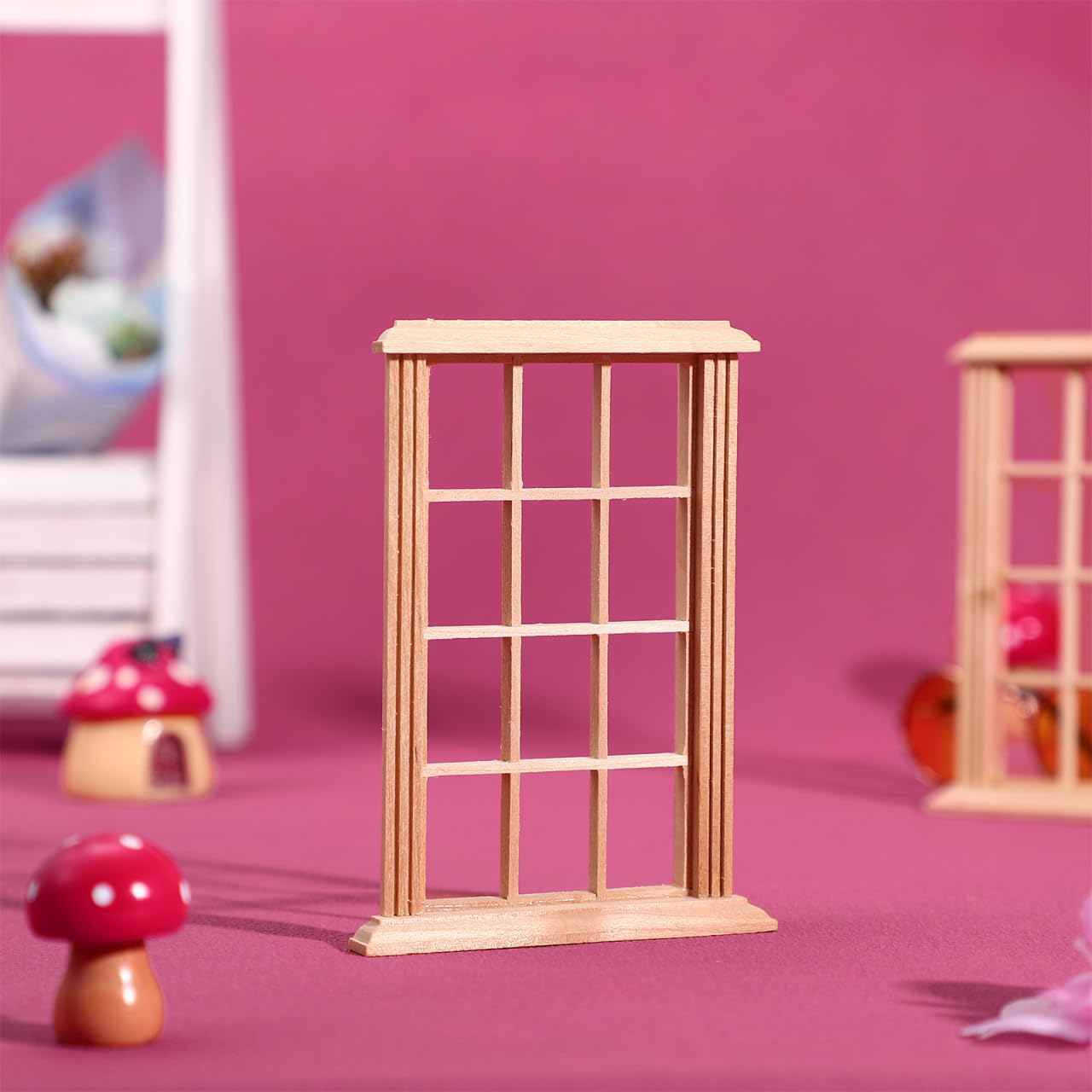 6Pcs Dollhouse Windows 1: 12 Scale Unfinished Miniature Wooden Windows Frame Mode, Mini Furniture Doll House Decoration (4.52X3.26X0.79inch)
