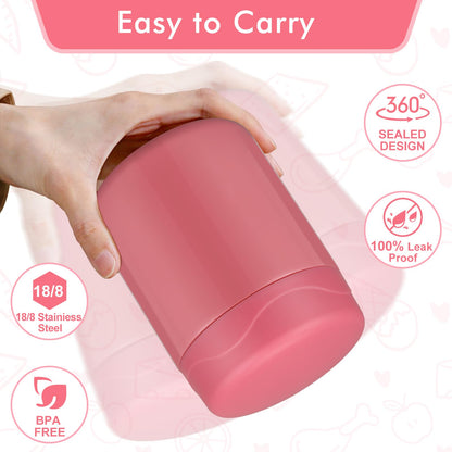 wiwens 12oz 2 Pack Insulated Food Jar Set for Kids Soup Thermo Hot Food Lunch Container Wide Mouth Leak Proof Stainless Steel Vacuum Bento Box for School Office Travel Outdoors