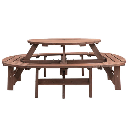10-12 Person Round Outdoor Wooden Picnic Table with 1.97" Umbrella Hole, 70 Inch Heavy Duty Circular Backyard Patio Garden Table for Large Family Gathering, Rustic Fir Wood Dining Set, Walnut Brown