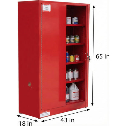 EliteEdge 45 Gal Flammable Safety Cabinet, 43" x 18" x 65" Galvanized Steel Industrial Flammable Liquid Storage Cabinet with Adjustable Shelves, Fireproof Double-Wall Design, Manual Close Doors, Red