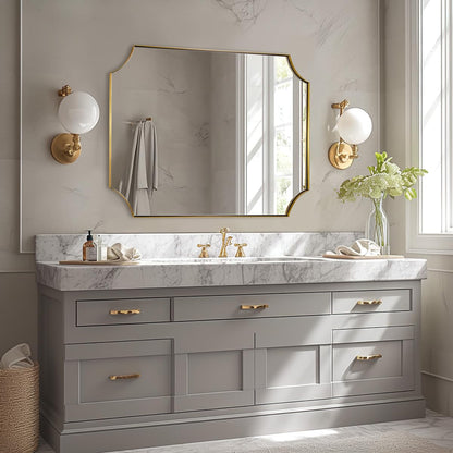 ANDY STAR 30x40 Inch Brushed Gold Mirror, Gold Scalloped Bathroom Mirror, Unique Rectangle Mirror in Never-Rust Stainless Steel Metal Frame, Wall Mount Vertical or Horizontal