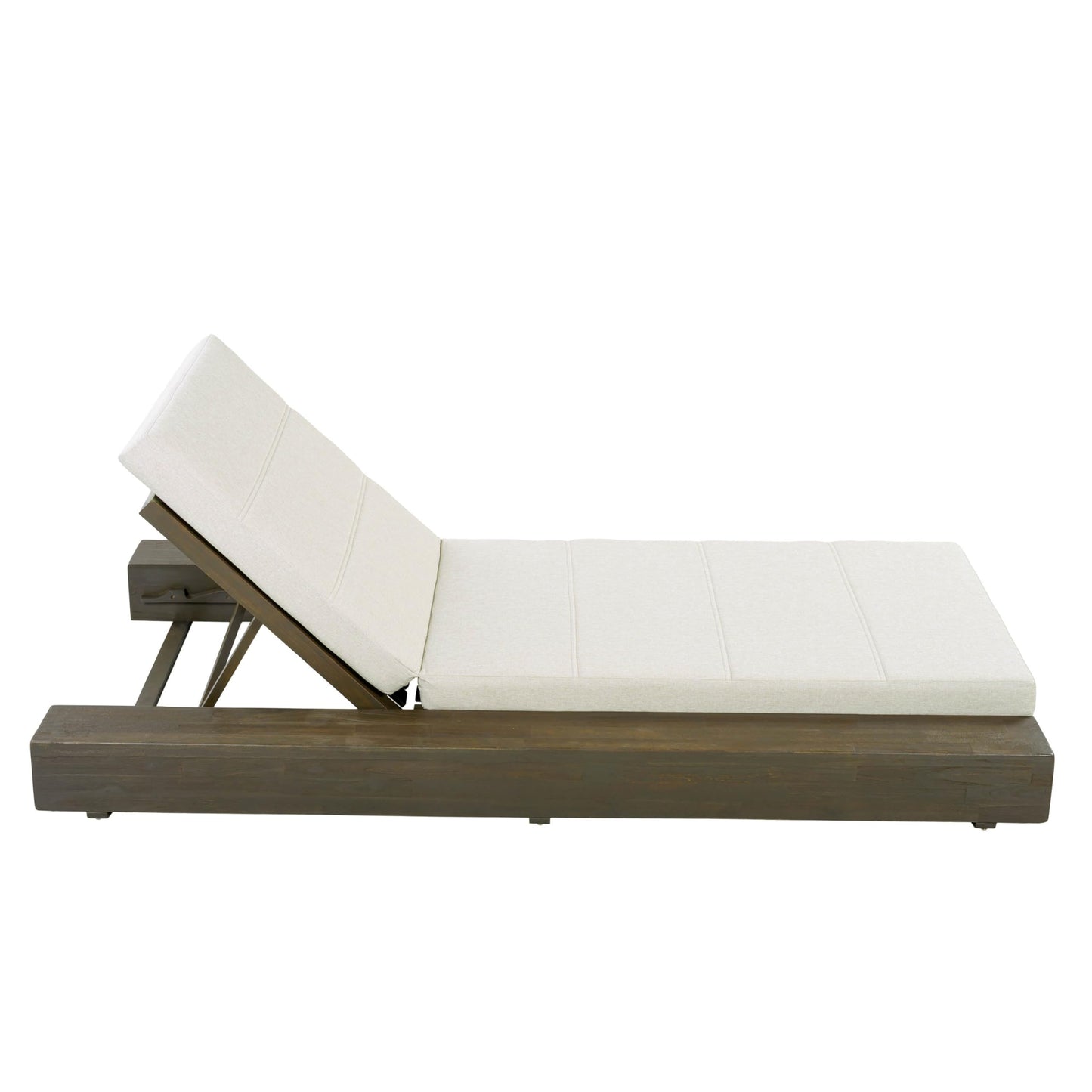 Christopher Knight Home Tory Acacia Wood Chaise Lounge Chair Outdoor Set of 4, Poolside Sun Lounger Recliner, Patio Outdoor Chaise Lounge with Cushions, Adjustable Backrest Lounge Sofa, Grey+Beige