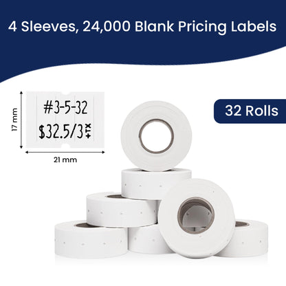 Perco 2 Line Freezer Adhesive Labels - 32 Rolls, 4 Sleeves, 24,000 Blank Price and Date Gun Labels for Perco 2 Line Price and Date Guns - Made in USA