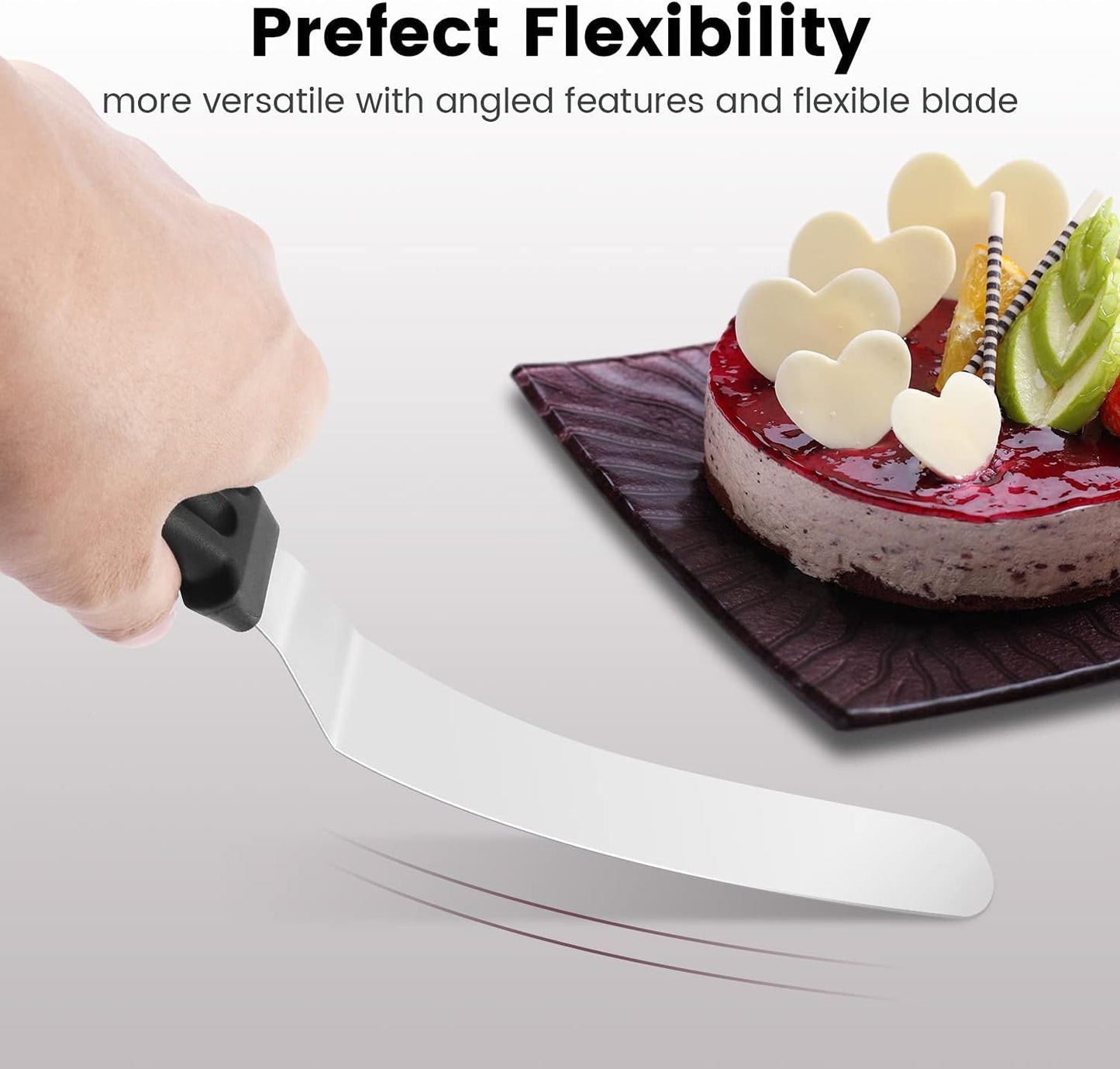 SIMEEGO Cake Offset Spatula Set, Icing Spatula with 6, 8, 10 Inch Stainless Steel Blades, Angled Frosting Tools