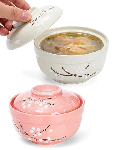 Zitonyang Ceramic Ramen Bowl, 2 Pack 27 Oz Ramen Bowl With Lid Japanese Soup Bowls With Lid Korean Soup Bowls For Noodles, Porridge, Rice, Dishwasher Safe (Pink, Griege)