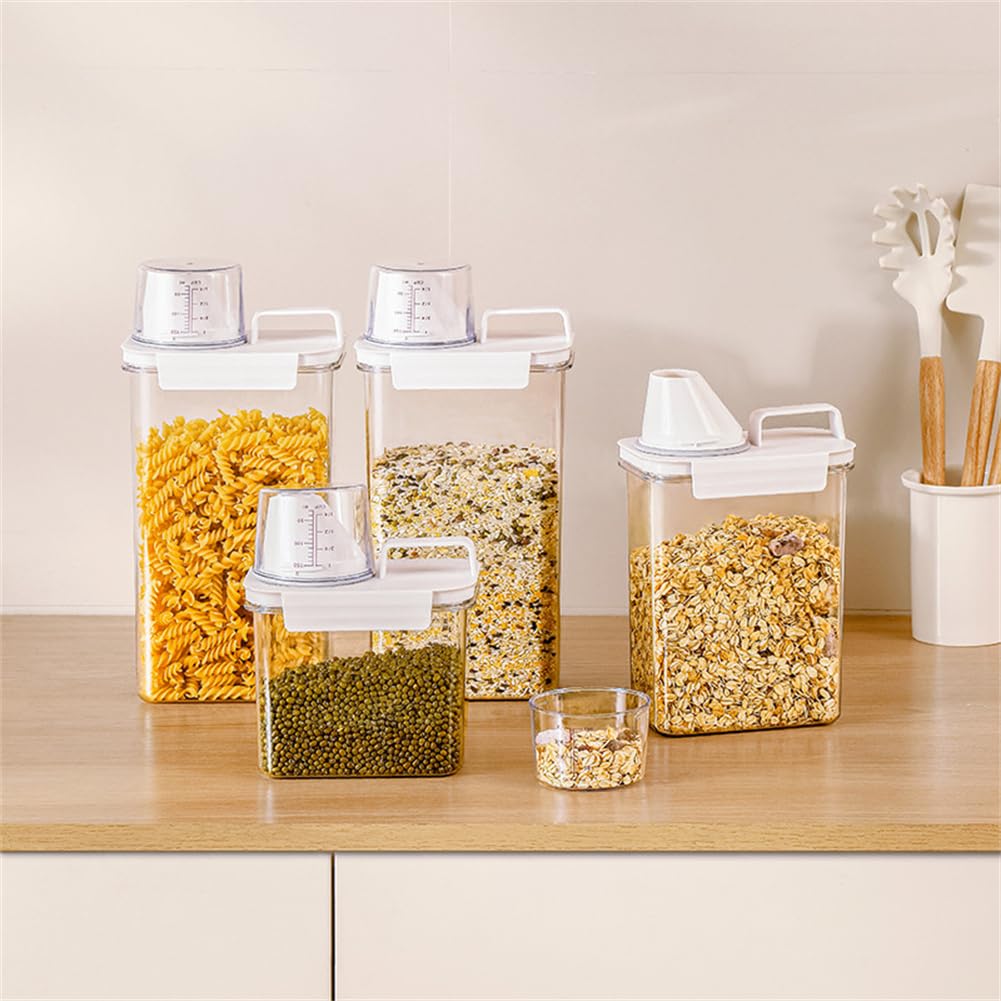 Triflice 2Pcs Rice Dispenser Storage Containers, 1.1L Small Rice Bucket with Measuring Cup & Pour Spout, Kitchen Plastic Airtight Container for Cereal, Grain, Flour, Sugar, Oatmeal, Dry Pet Dog Food