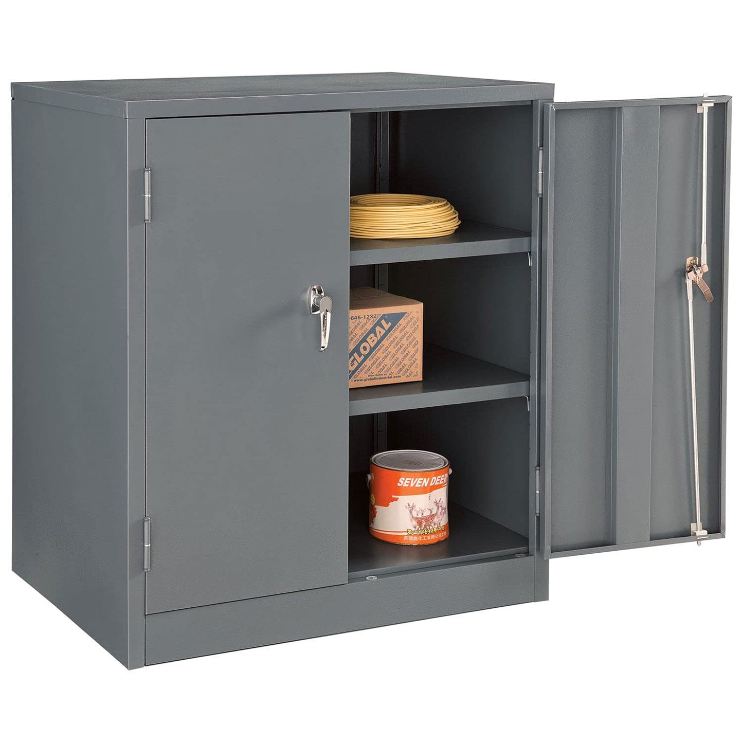Global Industrial Counter Height Cabinet with Locking Lever Handle, 2 Height Adjustable Shelves, 300 lbs Shelf Capacity, 36" W x 24" D x 42" H, Unassembled, Gray