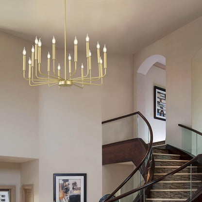 WOKNOS Modern Gold Farmhouse Chandeliers, 16-Light Industrial Metal Chandelier Lighting, Classic Candle Hanging Pendant Light Fixtures for Kitchen Island, Living Room, Dining Room, Stair
