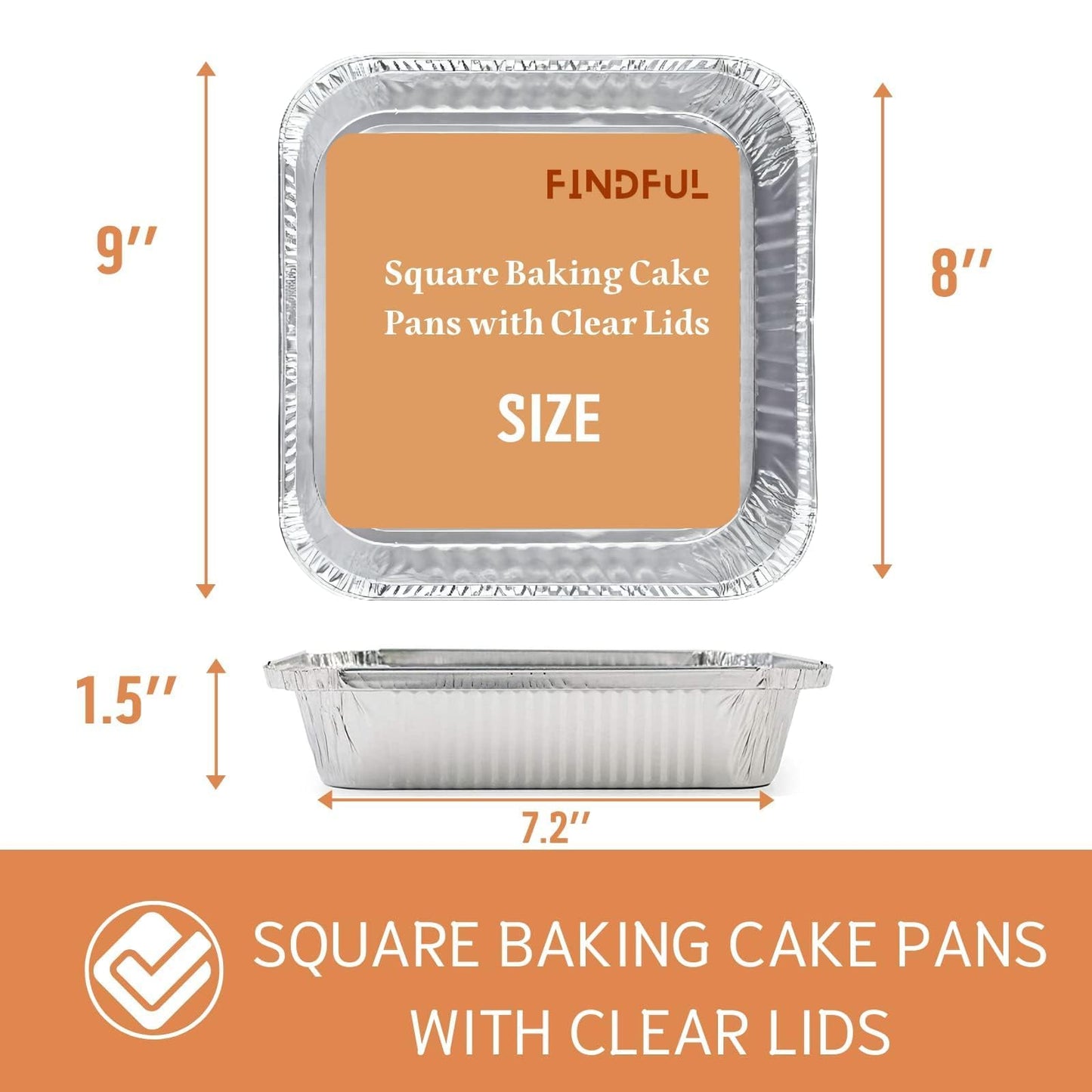 Findful (35 Pack) 8x8 Aluminum Pans with Clear Plastic Lids - Square Baking Cake Pans - Foil Pans with Lids - Disposable Food Containers Great for Cooking, Heating, Storing, Prepping Food