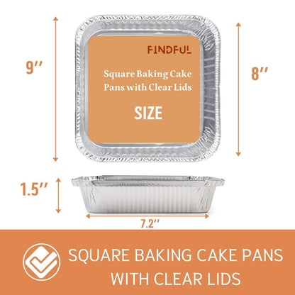 Findful (35 Pack) 8x8 Aluminum Pans with Clear Plastic Lids - Square Baking Cake Pans - Foil Pans with Lids - Disposable Food Containers Great for Cooking, Heating, Storing, Prepping Food