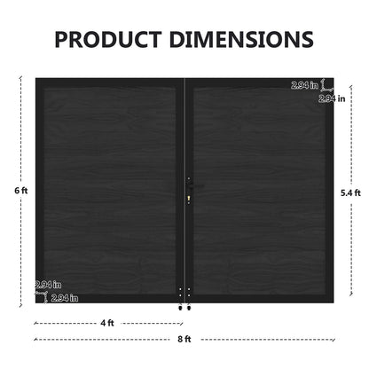 Treslam Wood Plastic Privacy Double Fence Gate 6ft(H) x 8ft(W), Metal Frame with Knob Kits, Durable Composite Outdoor Gate,Black