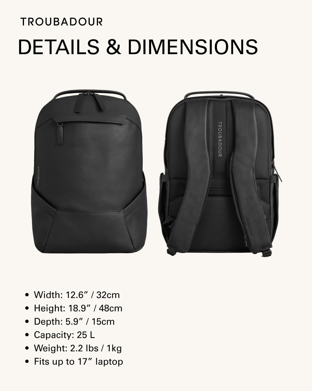 Troubadour Apex Leather Backpack - Innovative Waterproof Leather Laptop Backpack Fits Up to 16" - Ergonomic Design for Ultimate Comfort and Function - 5-Year Guarantee