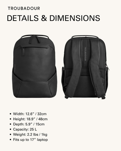 Troubadour Apex Leather Backpack - Innovative Waterproof Leather Laptop Backpack Fits Up to 16" - Ergonomic Design for Ultimate Comfort and Function - 5-Year Guarantee