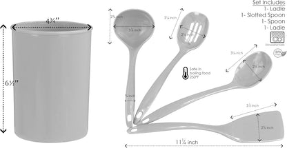 Calypso Basics 5 Piece Kitchen Utensil Holder with Heat Resistant Spoon, Slotted Spoon, Ladle, Spatula, BPA Free, Lemon
