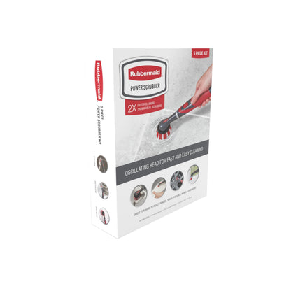 Rubbermaid Reveal Power Scrubber 5-Piece Kit, Cordless Electric Battery Powered Spin Scrub Brush, Water Resistant, for Home/Kitchen/Bathroom/Grout/Tile/Shower/Tub