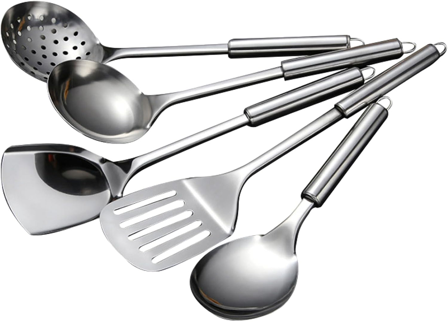 Cooking Utensils Set - 5pcs Stainless Steel Kitchen Utensils Set, Slotted Spoon, Slotted Spatula, Large Spoon, Soup
