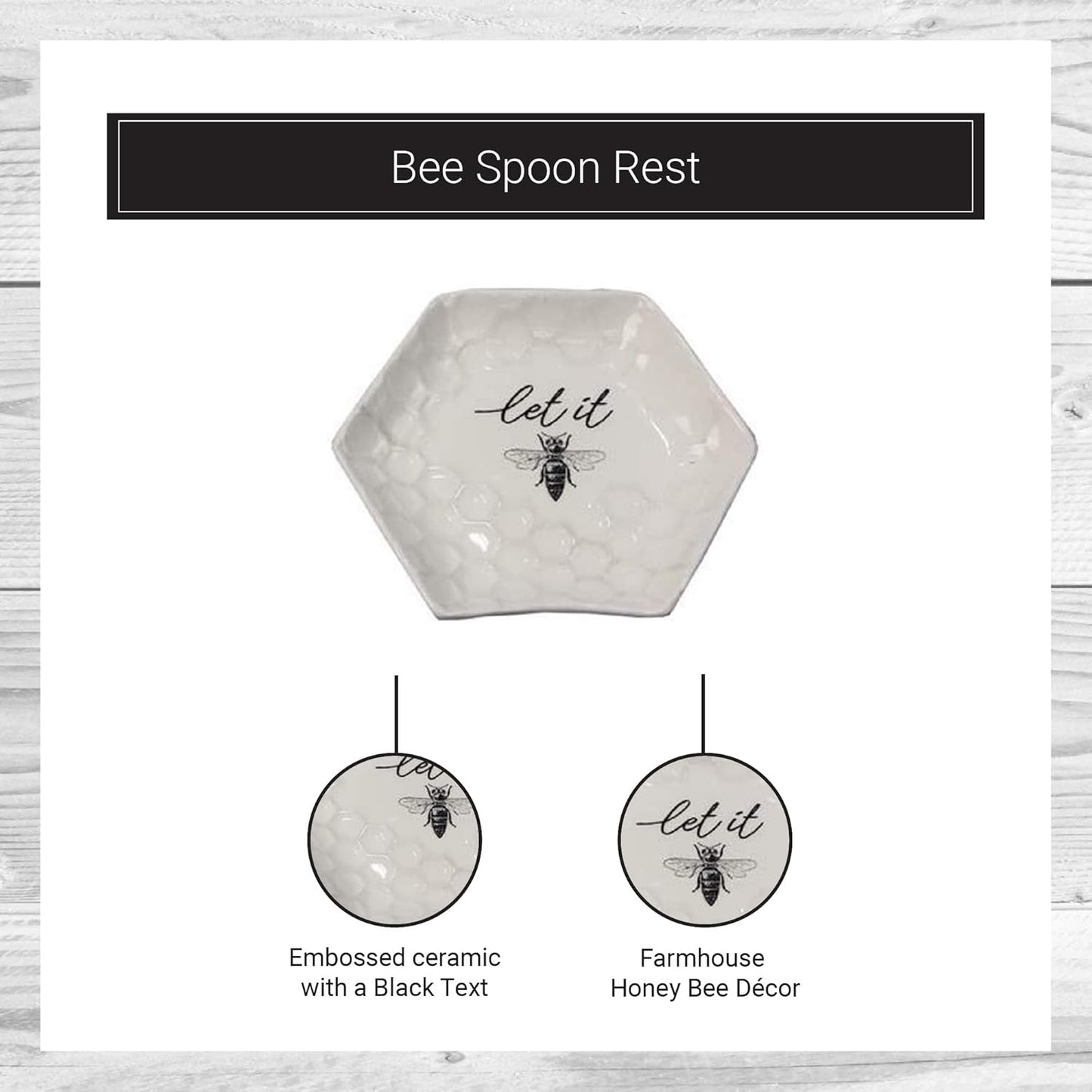 Youngs Ceramic Bee Spoon Rest, Large Spoon Holder for Cooking Spoons, Spatula, Ladle, Heat Resistant Utensil Rest, 5"x5"