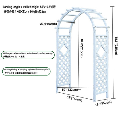 KUYBTU Rose Arch Arbour Trellis for Various Climbing Plant Wooden Sturdy Garden Arbor Weather Resistant Pergola Archway Backyard Decoration 120X50X217Cm/160X50X237Cm/208X50X261C-White-140x50x225cm