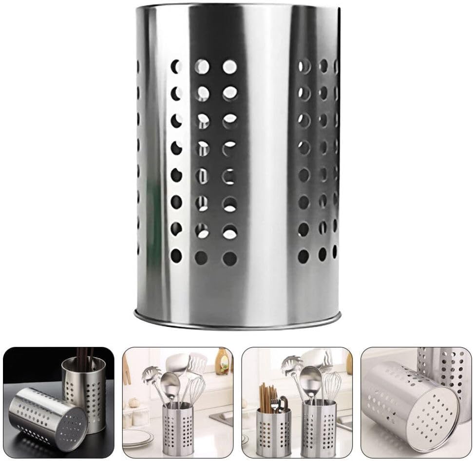 Stainless Steel Cutlery Bucket, Tabletop Utensil Holder for Kitchen, Chopstick Stand Case, Drain Rack Accessories