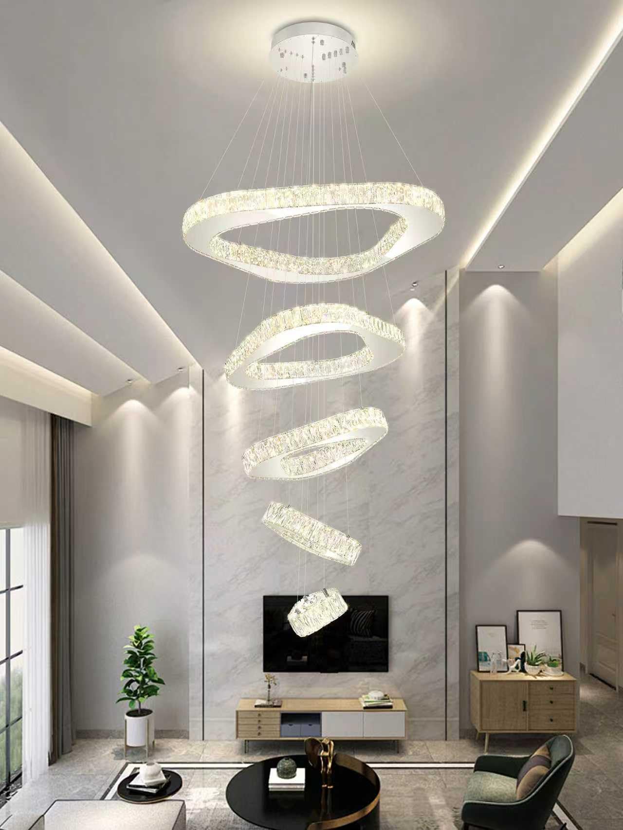 Shial Lighting Large Crystal Chandelier Modern LED Dimmable Contemporary Chandelier Large Pendant Light for Living Room Foyer Staircase Silver Dia 40"