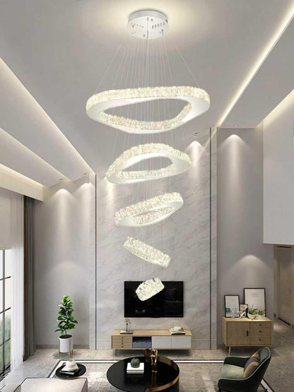 Shial Lighting Large Crystal Chandelier Modern LED Dimmable Contemporary Chandelier Large Pendant Light for Living Room Foyer Staircase Silver Dia 40"