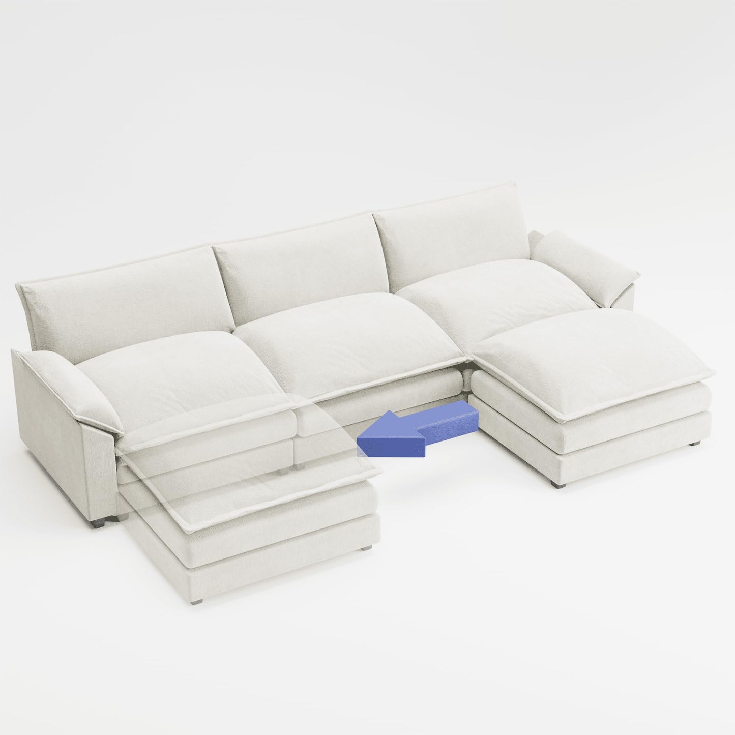Shahoo Sectional Modular Sofa L Shaped Chenille Fabric Couch with High Supportive & Soft Sponges and Removable Ottoman, Sleeper Comfy Upholstered Furniture for Living Room, Bright Beige