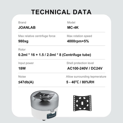 Mini Centrifuge Machine 4000RPM 0.2ml/1.5ml/2ml with 2-in1 Rotor Portable Lab Equipment Microcentrifuge Machine