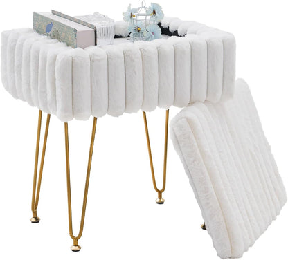 16.5" 11.8" 18" Wimarsbon Storage Ottoman, Vanity Stools with Metal Legs, x x Modern Faux Mink Fur Footstool, Makeup