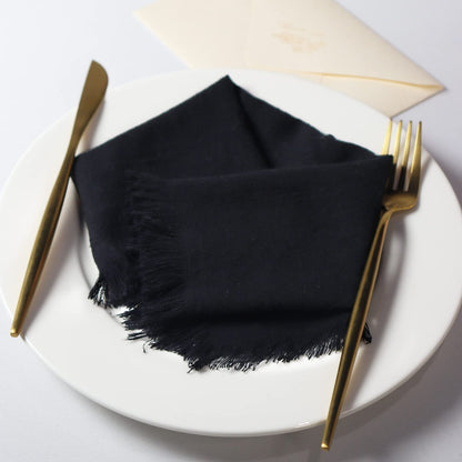 Dololoo Handmade Cloth Napkins with Fringe,18 x 18 Inches Cotton Linen Napkins Set of 6 Versatile Handmade Square Rustic Fringe Napkins for Dinner, Wedding and Parties, Black
