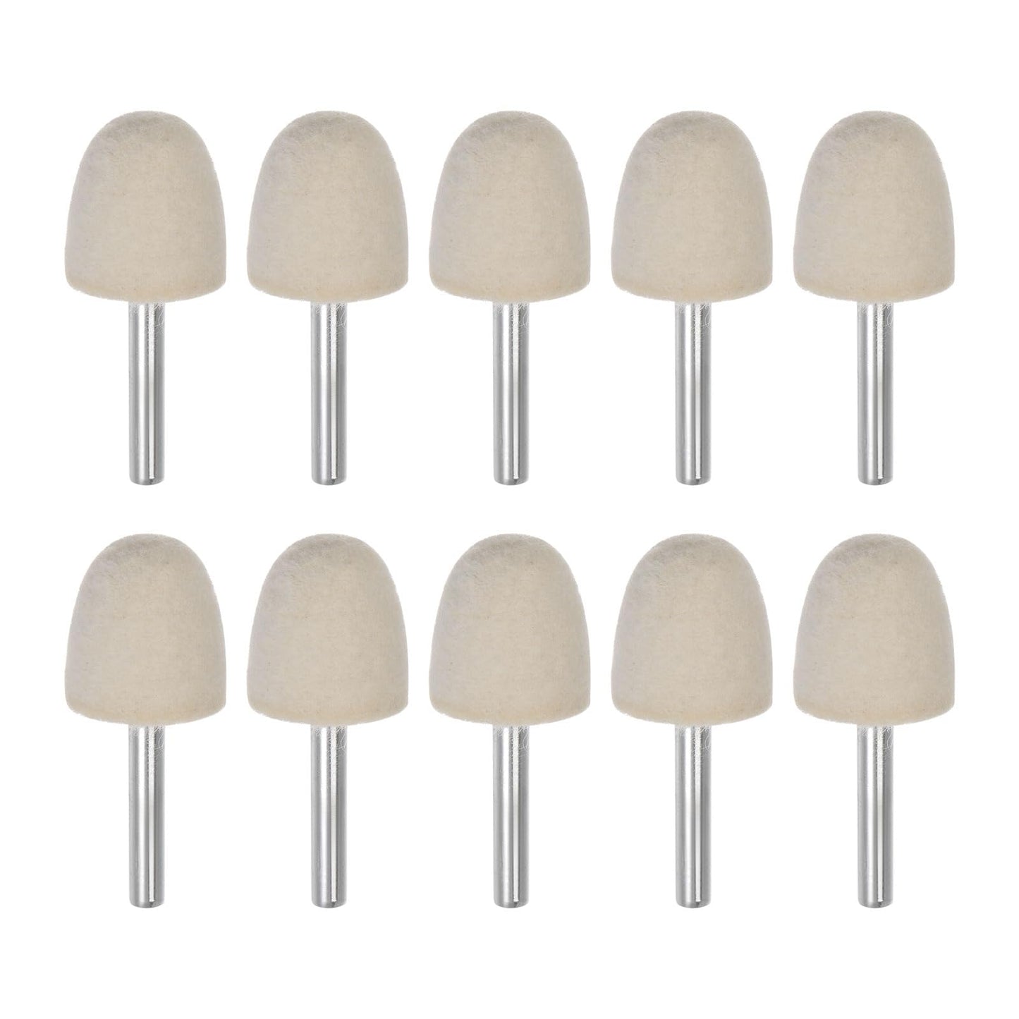 HARFINGTON 10pcs Wool Felt Mounted Mandrel Points 25mm Head 1/4 Inch Shank Conical Polishing Bits Burrs Felt Polishing Buffing Wheel for Rotary Tool