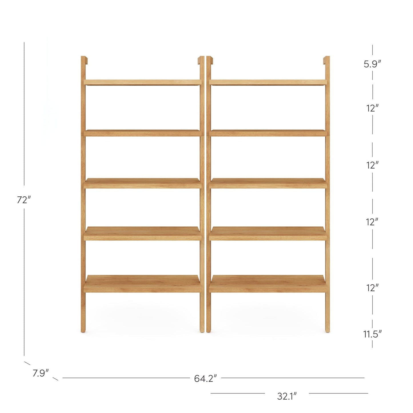 Nathan James Beacon Bohemian 5 Tier Bookshelf, Wall Mounted Bookcase, Solid Wood Bookshelf in Warm Pine, Set of 2