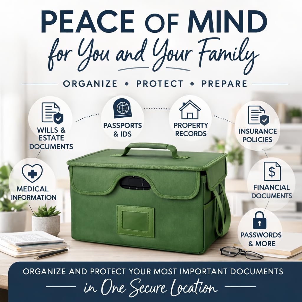 Icebox End of Life Organizer – Fire-Resistant Estate Planning & Emergency Document Storage Box – Lockable Home File Organizer for Important Documents (Green)