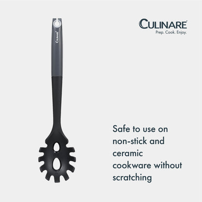 Culinare Spaghetti Spoon with Portion Measure, Heat Resistant Pasta Server Safe for Non Stick Cookware, Dishwasher Safe