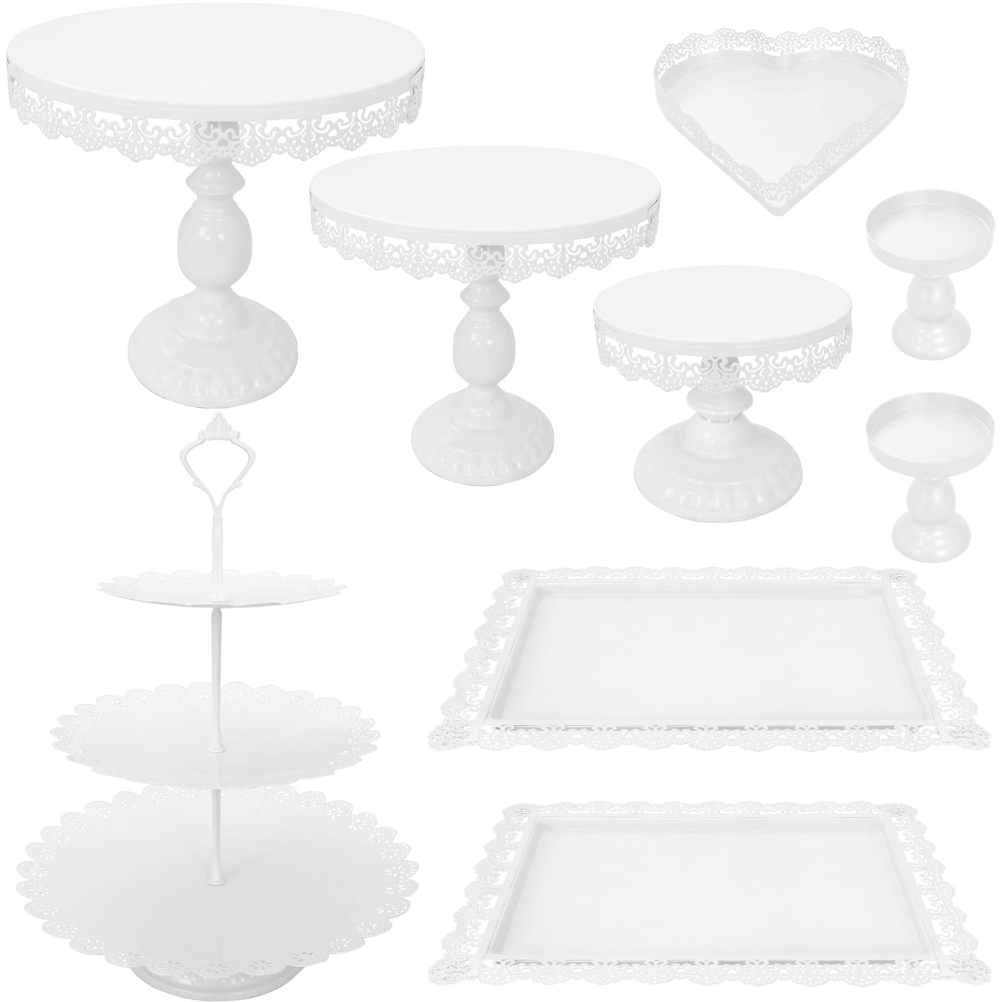 JALANCY Set of 9 Cake Stands Metal Cupcake Stand Set Multiple Styles Candy Fruit Display Tower Dessert Plate Cake Serving Tray for Birthday Party Wedding Anniversary Baby Shower Engagement (White)
