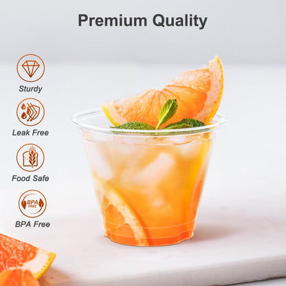 Dealusy 100 Pack 9 oz Clear Plastic Cups, Sturdy & Food Safe Disposable Plastic Cups for Wine Cocktail Punch