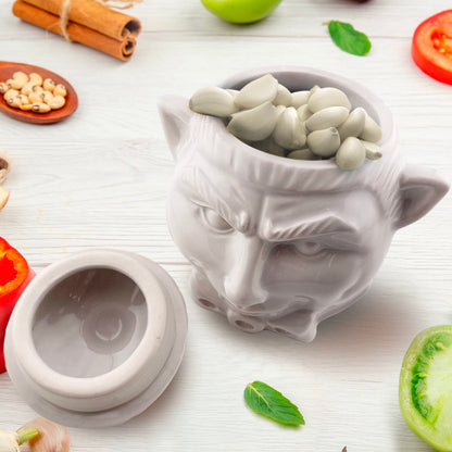 Kwirkworks Spooky Dracula Garlic Pot - Unique Ceramic Container with Three Ventilation Holes for Fresh Garlic Storage