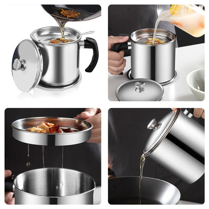YYJINGYOU Grease Container with Fine Mesh Strainer kitchen oil storage tank pot 1.3L