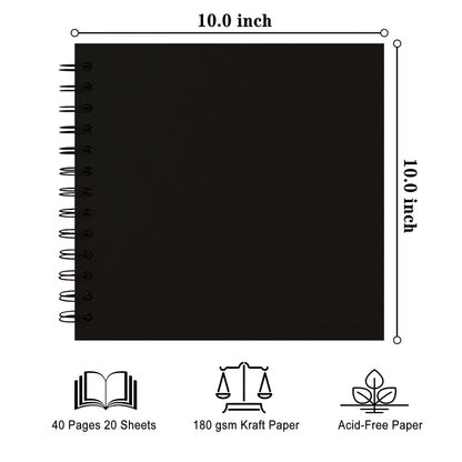 DIY Scrapbook Album 10x10 Inch 40 Pages (20 Sheets) – Hardcover Kraft Paper Photo Book, Blank Memory Scrap Book for DIY Crafts, Wedding, Anniversary, Black