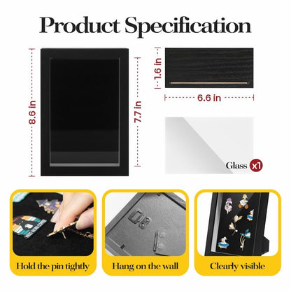 Black Lapel Pin Display Case, 6x8 Shadow Box Frame for Walls and Desktops,Shadow Box for Pins, Enamel Pin Display Frame (Black, 6X8 2Pack)