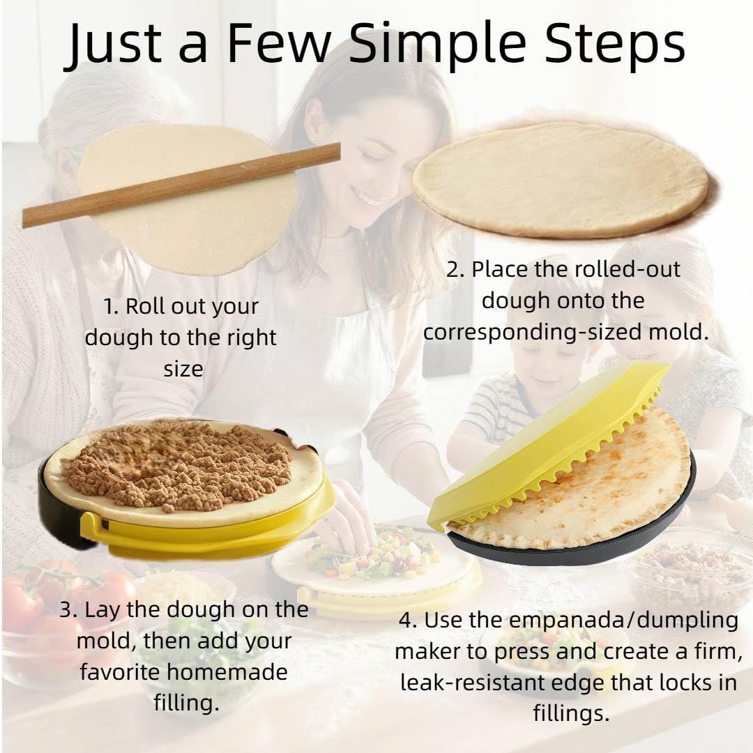 4-in-1 Empanada Maker Press Set (4/6/8/10 Inch), BPA Free Nestable Empanada Mold, Dishwasher Safe Dumpling Maker, Tortilla Sealer & Crimper & Pierogi Maker for Easy Homemade Pastries