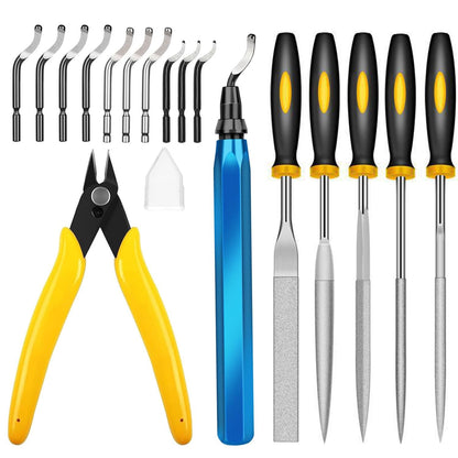 3D Print Deburring Tool Set with 11pc High Speed Steel Multipurpose Blades Removing Burr 5Pcs Needle File 1pc Micro Wire Cutter for 3D Printed Edges Metal Resin Copper Plastic PVC Pipes