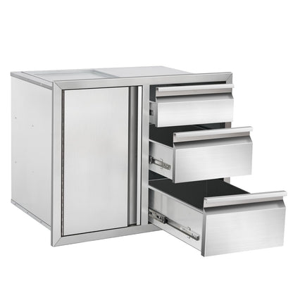Duluciate Outdoor Kitchen Drawer Combo Cabinet, Stainless Steel Triple Drawers with Integrated Access Door, 28" W x 22" H x 19.5" D Outdoor Built-in Cabinet for BBQ Island Grill Stations