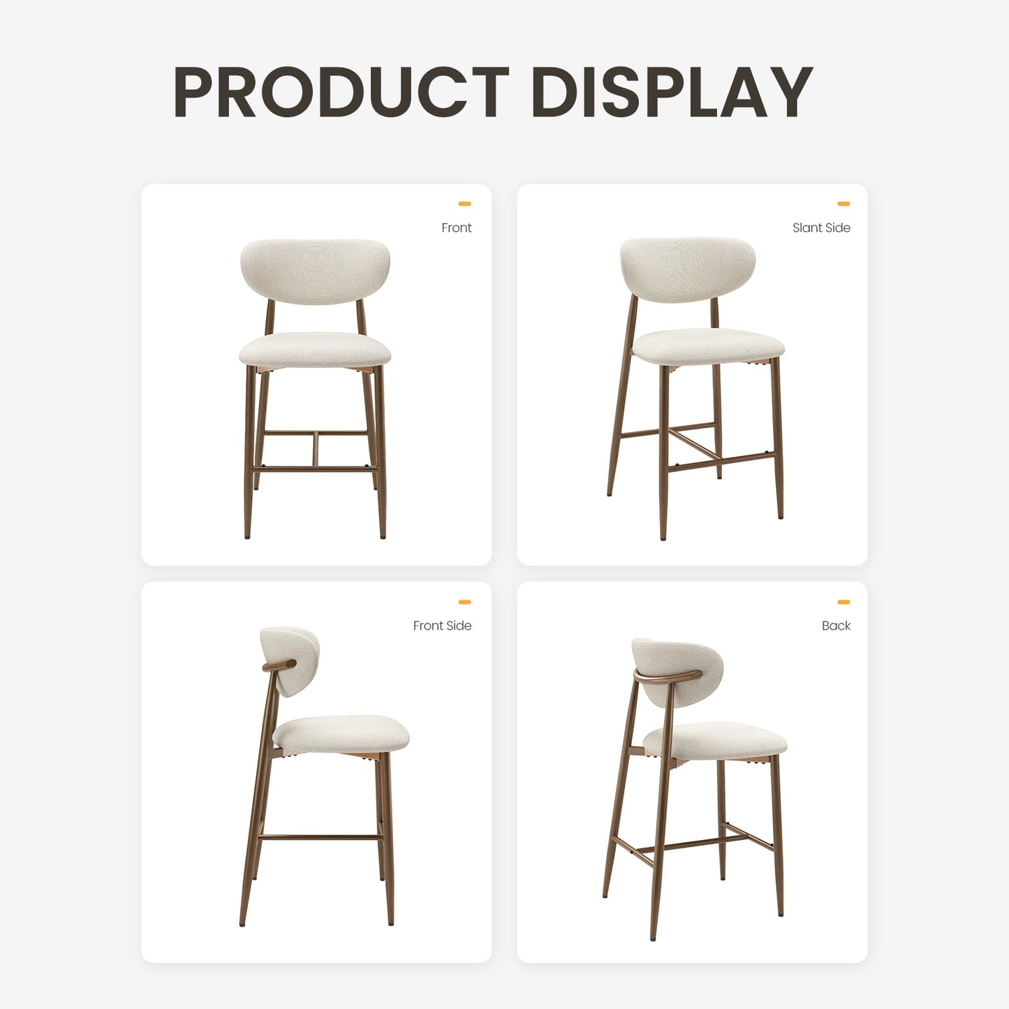 MALOL Bar Stools Set of 4, Counter Height bar stools, Kitchen Bar Stools with Backs, Modern Upholstered, Modern Bar Stools with Metal Legs for Kitchen Island, Counter, Beige