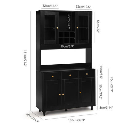 VOWNER 71" Traditional Freestanding Kitchen Pantry Storage Cabinet, Pantry Cabinet with 3 Drawers and 5 Storage Cabinets, Black