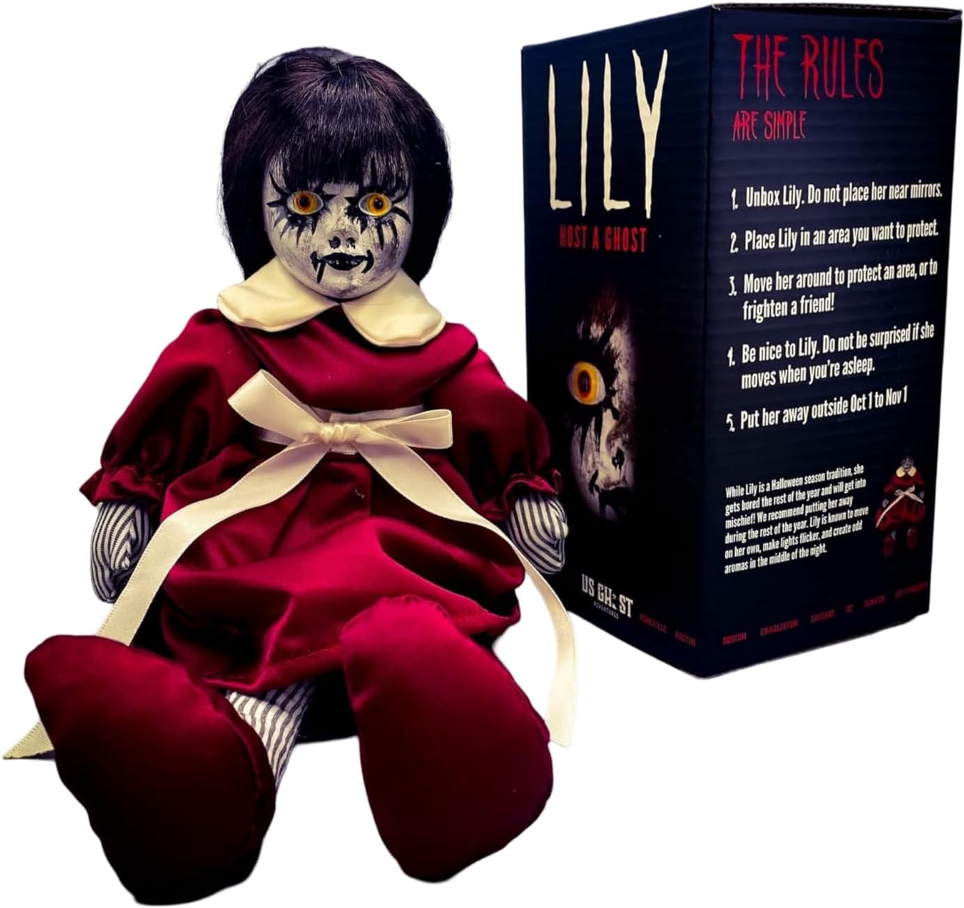 13" Lily: Host a Ghost Creepy Haunted Doll for Protection from Ghosts. Lizzie Borden House Scary Doll for Halloween
