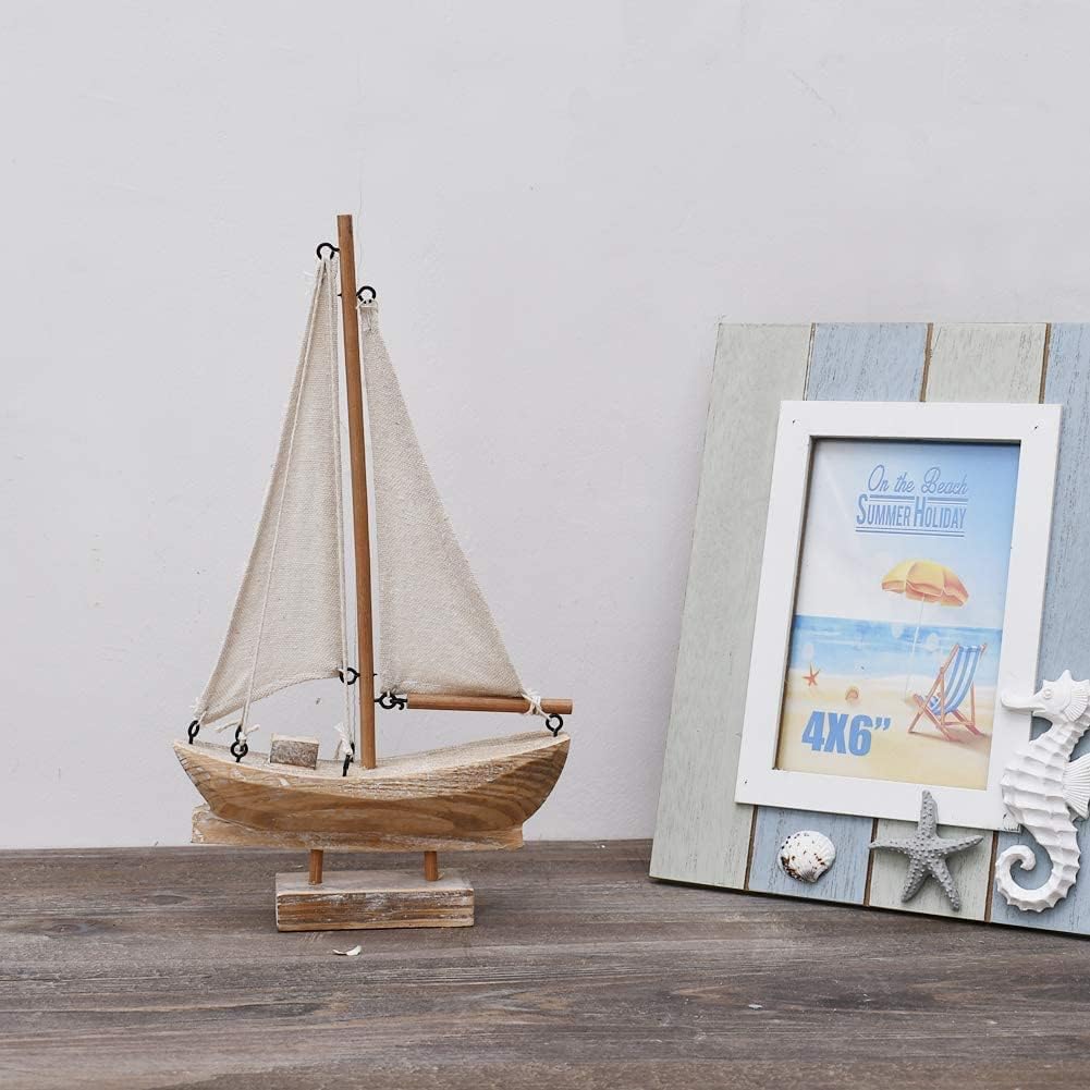 Sailboat 10.75" Linfevisi Wooden Decorations Nautical Sail Boats Model Decoration Beach Coastal Ocean Themed Home Decor