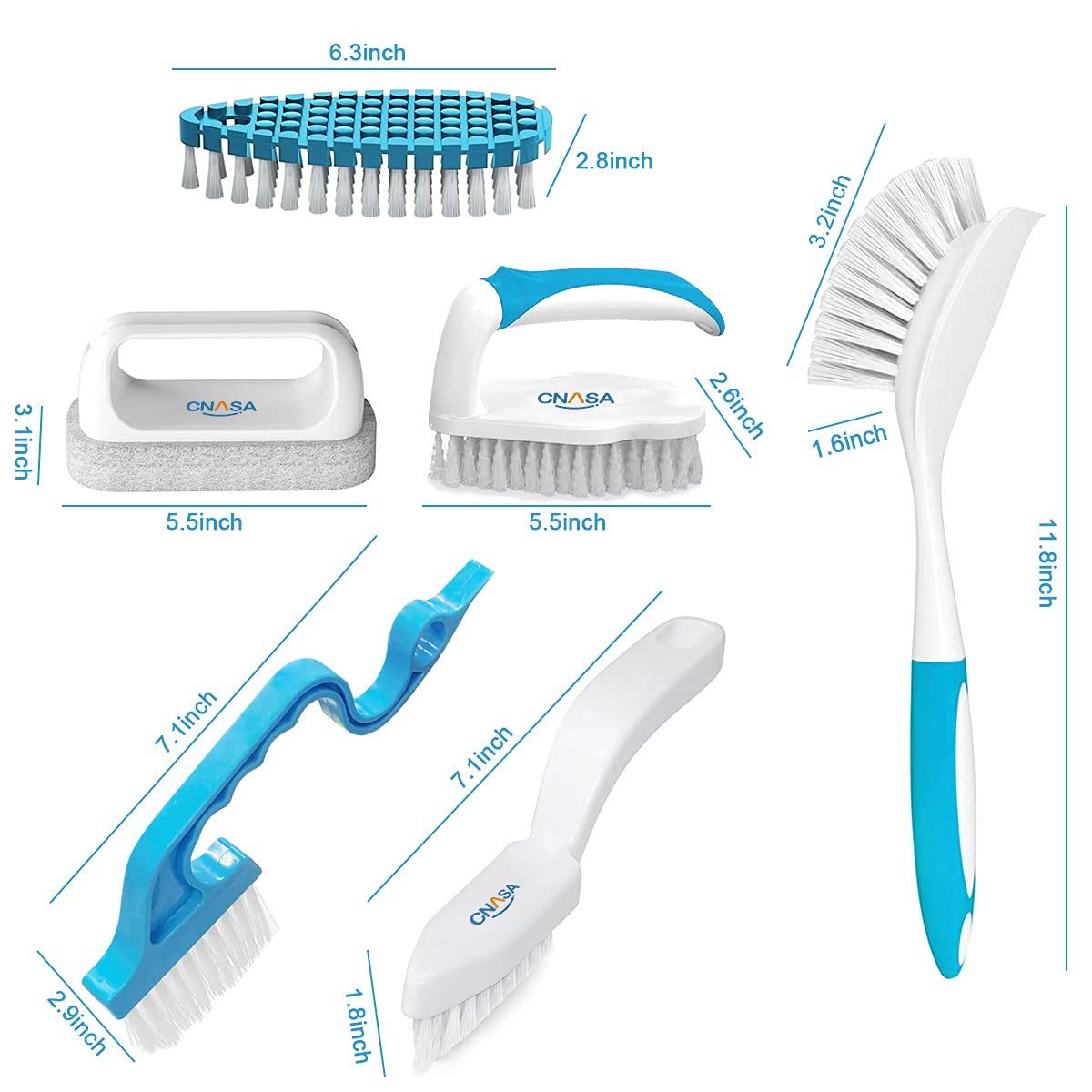 6 Pack Household Deep Cleaning Set - Kitchen, Bathroom & Floor Cleaning Brushes, Includes Scrub, Dish, Bottle, Grout, Crevice & Shoe Brushes